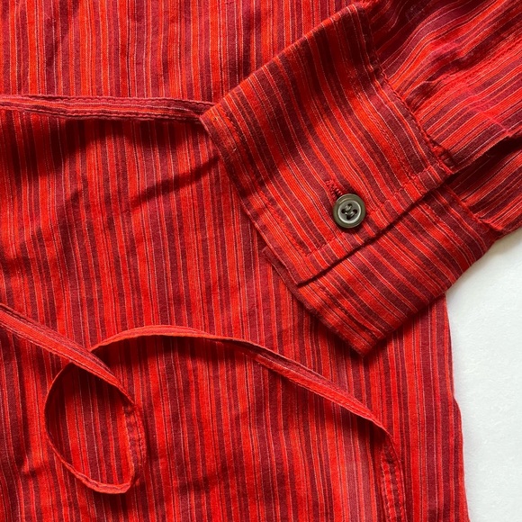 INC Womens Large Blouse Shirt Red Striped Long Sleeve Button Up SLIM Fits Medium - Picture 4 of 7